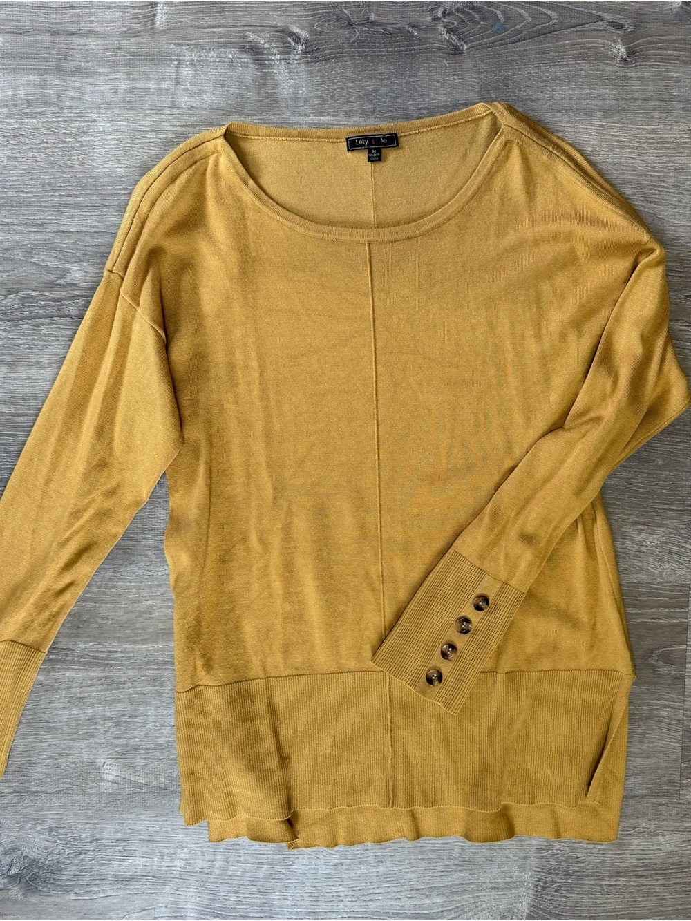 Loft Mustard Yellow Lightweight Button Cuff Sweater